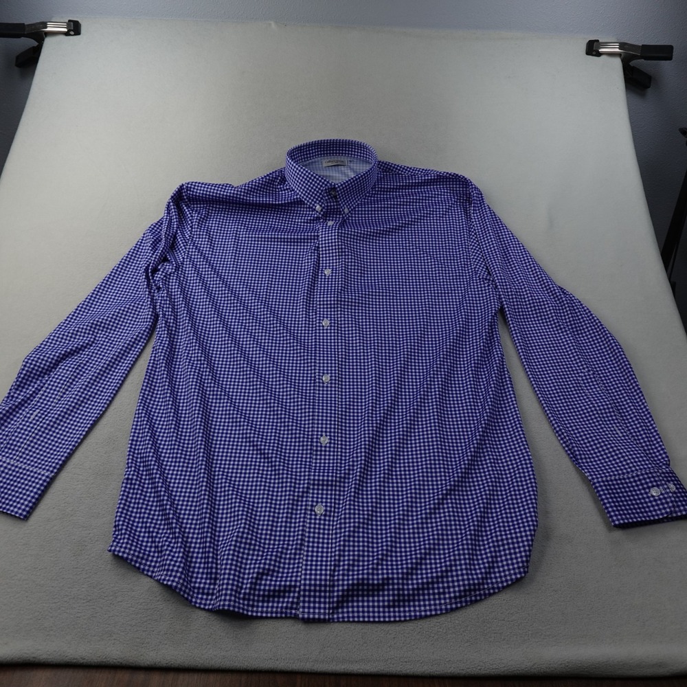 Collars & Co Dress Collar Shirt Mens 2XL Blue Gingham Performance Long Sleeve